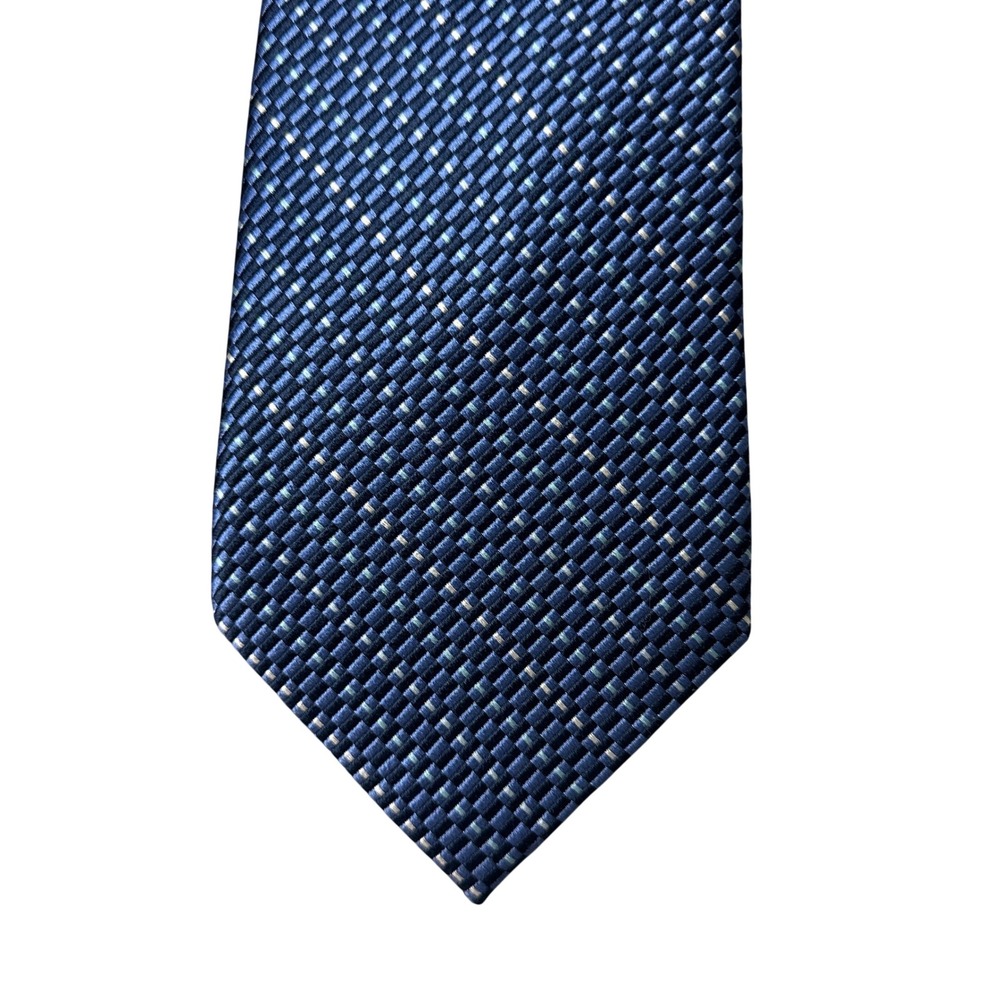 Jones New York Mens Silk Necktie Blue Geometric Textured Basketweave Formal Tie